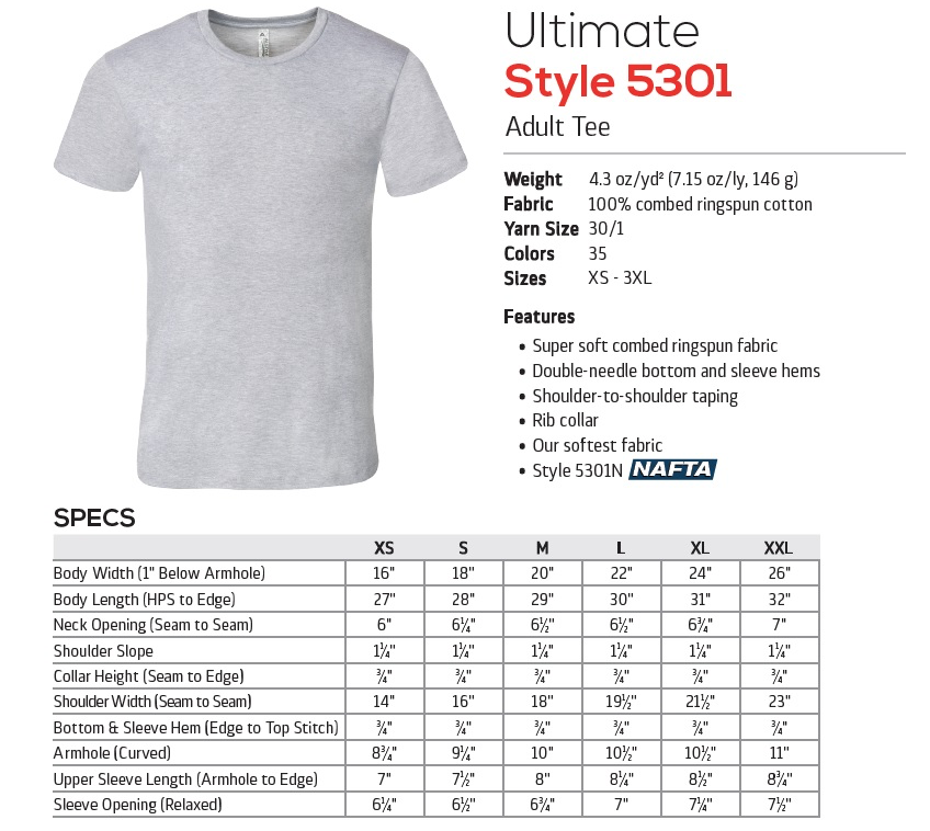 T-shirt sizing guide